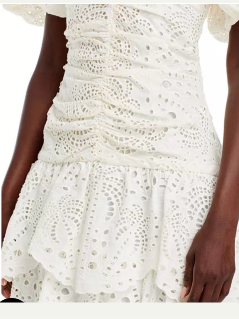 Farm Rio White Eyelet Tiered Midi Dress with Puff Sleeves Large - Picture 3 of 11